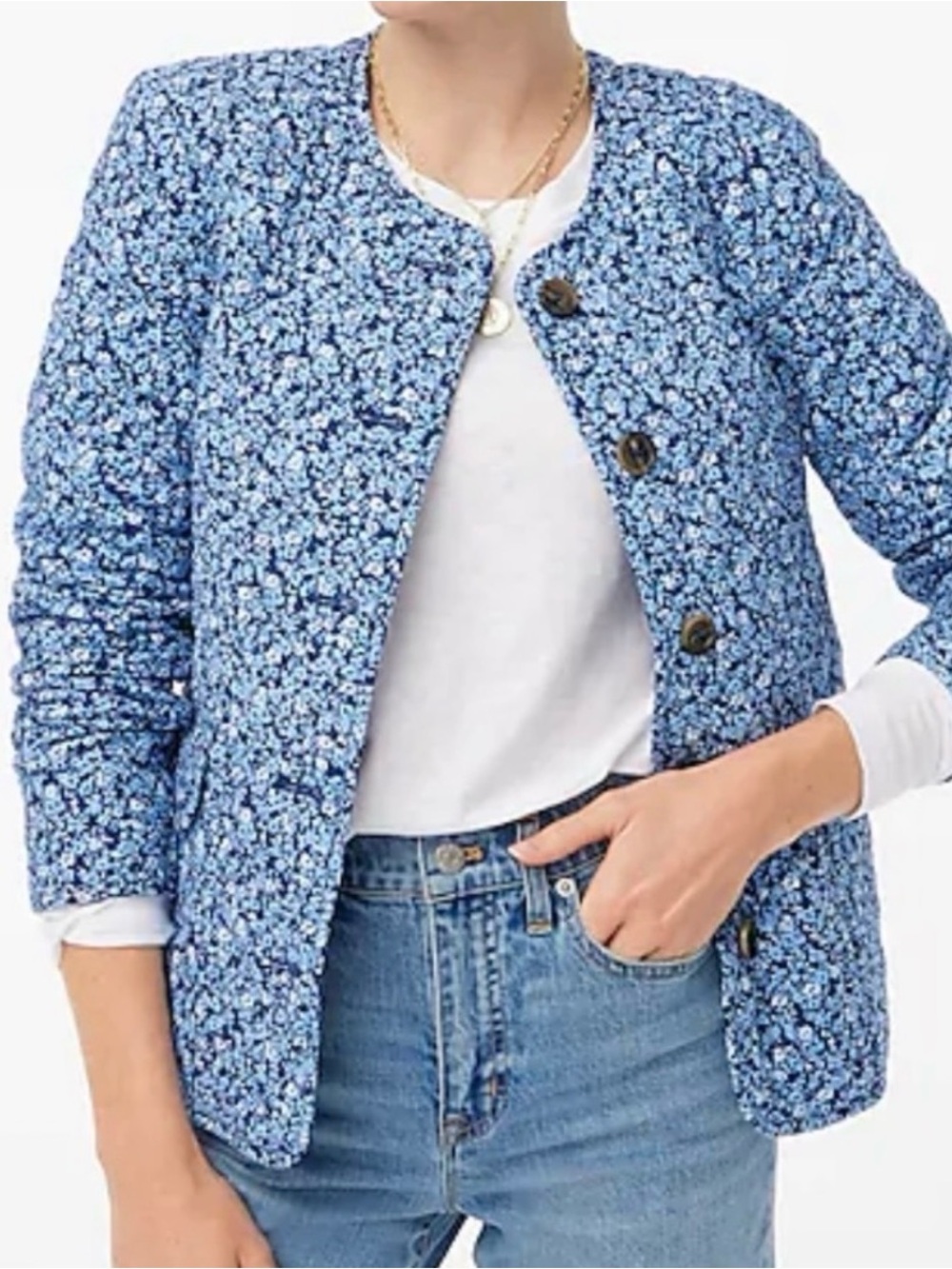 J.Crew Factory quilted cotton-blend jacket features a vibrant floral Size 6